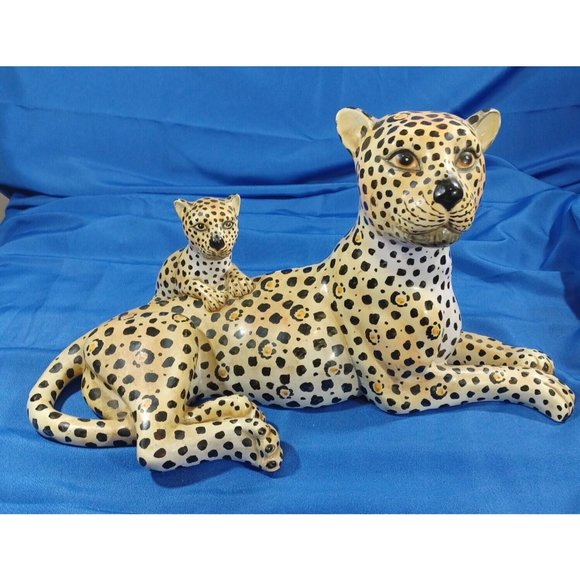 Vtg 19.5"  Ronzan Cheetah Leopard  Cat Cub Sculpture Statue Italy Cerami… - Picture 3 of 16